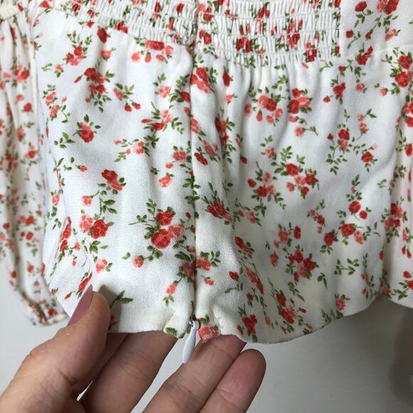 Reformation Cera Top White Red Floral Long Sleeve Button Front Sweetheart Neck 8 - Picture 6 of 13